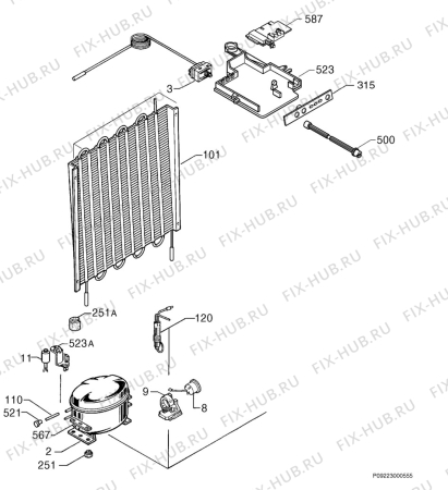 Взрыв-схема холодильника Electrolux EU0946T - Схема узла Cooling system 017